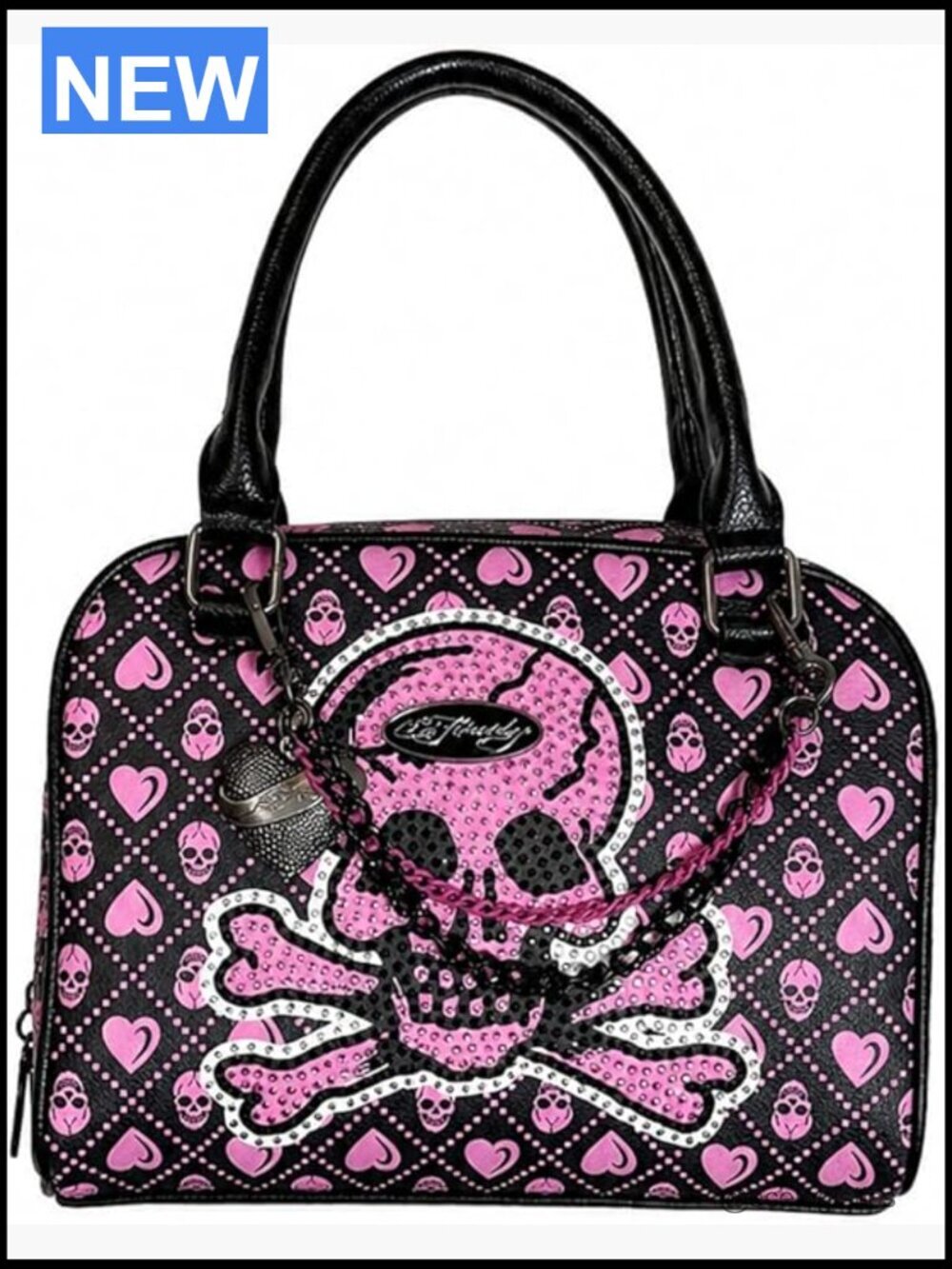 Skull Heart Rhinestone Satchel Crossbody Handbag with Chain Strap